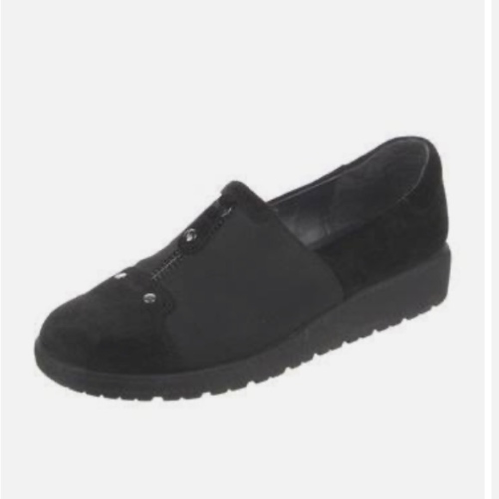 Stuart Weitzman Slip On Leather Loafers, Size 8, Black